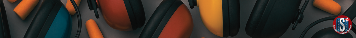 Assorted industrial earmuffs and orange foam earplugs, representing Skookum Tools' hearing protection category for noise reduction and workplace safety.